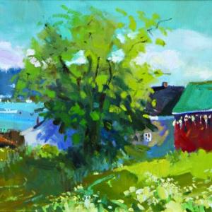 "Summer Day in Friendship," 18 by 36-inch oil by Robert Noreika, is one of the artist's works in the current exhibit at Sylvan Gallery in Wiscasset. Courtesy of the gallery Robert Noreika