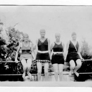 Four teenage girls pause on the bridge in Jefferson before plunging into the river going into Damariscotta Lake around 2018. This photo is one of many which will be on display at the Jefferson Historical Society's open House and Exhibit Day, Saturday, Aug. 2. Courtesy of JHS
