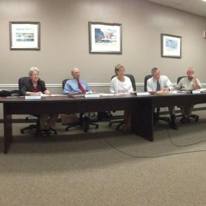 The Boothbay Harbor Board of Selectmen. From left, Wendy Wolf, Bill Hamblen, Chairman Denise Griffin, Russ Hoffman, and Vice-Chair Jay D. Warren. KATRINA CLARK/Boothbay Register