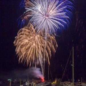 The fireworks show over the Damariscotta River concludes the Boothbay 250 celebration. Courtesy of Michael Leonard