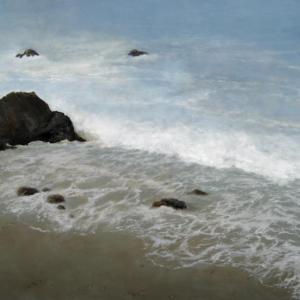 "Coastal Surf," by Bev Walker is on display at River Arts Gallery as part of "The Maine Story" exhibit. Courtesy of Linda Morkeski "Coastal Surf" Bev Walker
