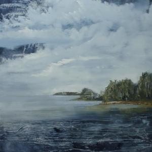"Easy Does It," 40 by 40-inch oil on canvas, by Allen Bunker can be viewed, with other works by the artist, at the Savory Maine Restaurant in Damariscotta through September 9. Courtesy of Grace Goldberg Easy Does It, Allen Bunker