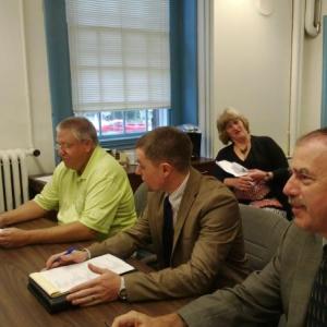 Representatives of Maine’s Board of Corrections update Lincoln County Commissioners. From left are Lincoln County Sheriff and Standards Committee Chairman Todd Brackett, Executive Director Ryan Thornell and Sagadahoc County Sheriff and Board Chairman Joel Merry. JANE CARPENTER/Wiscasset Newspaper