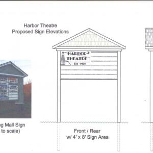 The plan for a permanent sign to be placed along Townsend Ave for the Harbor Theater. Courtesy of Jason Sheckley.