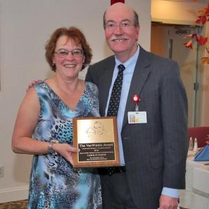CAROLYN HATCH of Newcastle is the winner of the 2014 Webster and Elise Van Winkle Excellence in Healthcare Award. She is pictured here with Lincoln County Healthcare CEO James Donovan. Courtesy of LincolnHealth