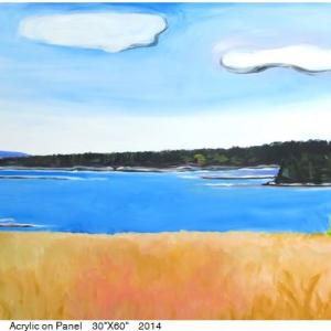 “Cow Island Meadow,” 30 by 60-inch acrylic on panel, Jane Dahmen 2014 “Cow Island Meadow,” Jane Dahmen