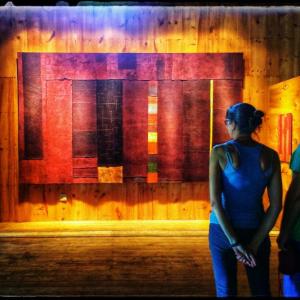 “Strangers Tent” by George Mason. This 87 by 104-inch relief tapestry was displayed in the Darrow’s Barn this summer during Salt Bay Chamberfest concerts. Mason exhibited it there to answer the question: Would the art heighten the overall experience of concert audiences (two mediums in one space) and would part of that experience be because it appeared in an unexpected setting? Courtesy of George Mason Strangers Tent by George Mason