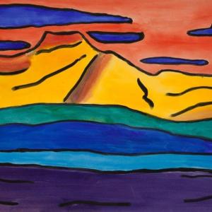 Harry Beskind’s 22 by 30-inch watercolor, “Double Top,” is one of the artist’s recent works included in his “Katahdin Fantasies” exhibition at Savory Maine. Courtesy of Grace Goldberg Harry Beskind’s “Double Top”