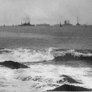 The photo of Navy battleships reputed to be in Boothbay Harbor's outer harbor in 1915. Nailing down the exact when, what and where took nearly a year. Courtesy of the Boothbay Region Historical Society