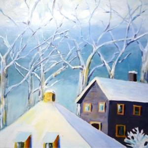 Brooke Pacy’s “Over the Rooftops,” is but one example of the fine artwork created for the Boothbay Region Art Foundation’s annual exhibition, Art in the Square. Courtesy of Boothbay Region Art Foundation Brooke Pacy’s “Over the Rooftops”