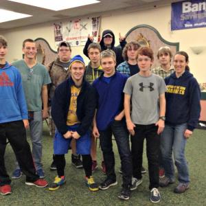 The Boothbay Region High School Robotics teams at the VEX tournament. Pictured from left, front row: Morgen Wilson, Collin Thompson, Dimitry Gosselin, Noah Sherburne, Emily Higgins. Middle row: Shane Johnson, Taylor Jackson, Griffin Kane, Jake Brewer and Andrew Hawke. Back row: John Marshall. Courtesy of Emily Higgins