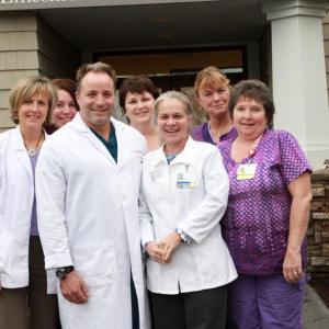 LincolnHealth Wound Care Center staff are, from left, front row: Bonnie Rademacher-Flis, NP; Dr. Mark Mainella, DO, Medical Director; Susan Papineau, RN, WCC, Clinical Coordinator, and Wendy Wood, CNA. In the second row, from left, are: Rachael Bathgate, Administrative; Terry Crosby, RN, and Judi Olson, RN. Courtesy of Alan Crowell