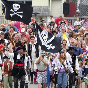 Taking the Village: Pirates of all ages march through Damariscotta during a past Damariscotta River Pirate Rendezvous. Courtesy of Don Dunbar/www.easternmaineimages.com