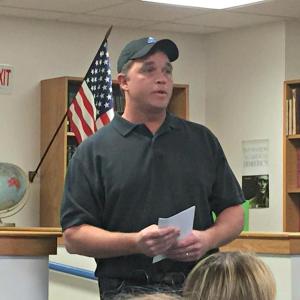Parent Andrew Morley asks the teachers and school board to be aware of those “caught in the middle” of the contract negotiation situation. KATRINA CLARK/Boothbay Register