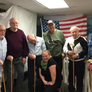 Veterans received Eagle Canes for the service through the efforts of Amylynn Balsdon. Top row, from left: Marshall Spaulding, Donald Terwilliger, Maurice Foye, Archie Brewer, James Craig and Charles Balsdon. Bottom row: Amylynn Balsdon. KATRINA CLARK/Boothbay Register