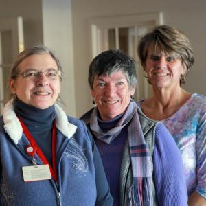 Chase Point Assisted Living Executive Director Wanda Wilcox, RN, (left) Linda Mercer and Chase Point Adult Day Manager Karen Sawyer (right). The Chase Point Adult Day Program offers a stimulating environment in a secure setting, all on the Miles Campus of LincolnHealth. Courtesy of Alan Crowell