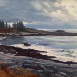 “Clearing,” is one of the oil paintings in the current exhibition at Miles Memorial Hospital’s gallery by William Curtis. Courtesy of Toni Crouch “Clearing,” oil by Wm Curtis, Maine