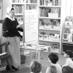 Louise Miller, education coordinator for Lincoln County Historical Association, explains a variety of items used in Colonial homes. Courtesy of Christine Hopf-Lovette
