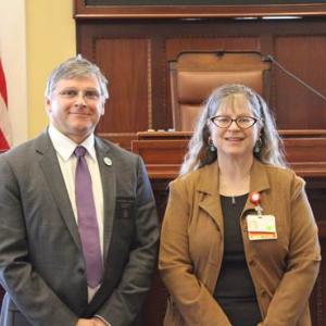 Sen. Chris Johnson welcomes Dr. Joann Kaplan, MD, of Newcastle as “Doctor of the Day” during a recent legislative session. The “Doctor of the Day” program, which was created in 1996, gives medical professionals from around the state an opportunity to meet and interact with legislators at the State House. Courtesy of Sen. Chris Johnson