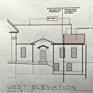 A diagram of the new plans by Knickerbocker Group the Congregational Church of Boothbay Harbor, which shows the roof-line closest to the Perkins’ property remaining untouched.