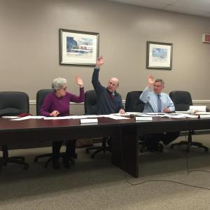 The Boothbay Harbor Board of Selectmen unanimously agrees to appoint Margaret Perritt and Annette Stormont to the planning board at the April 13 meeting. From left are Wendy Wolf, Bill Hamblen and Russ Hoffman. Not present is Denise Griffin. KATRINA CLARK/Boothbay Register