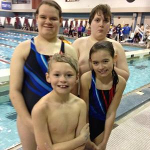 Gold medalists for the Junior Relay: Back row: Amber Hyson and Matthew Hyson; front row: Deshawn Averill and Chloe Desjardins. Courtesy of Toby LeConte