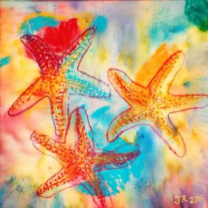 Festival of Starfish - by an unnamed Mobius Creative Expressions Program artist. This piece is part of the program’s exhibit at River Arts in Damariscotta. Courtesy of Linda Morkeski