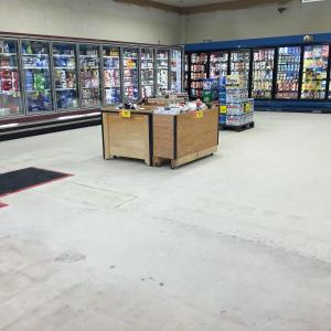 Liquor and other items have been temporarily moved from this area of the store to allow for floor replacement back in January. SUZI THAYER/Boothbay Register