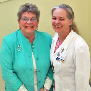 Mary Pinkham with Sue Papineau, RN, clinical coordinator of the LincolnHealth Wound Care Center. Courtesy of Scott Shott/LincolnHealth