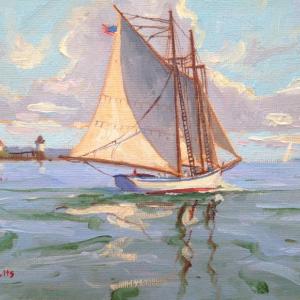 American Eagle Passing Ram Island 6x8 oil on canvas Brad Betts