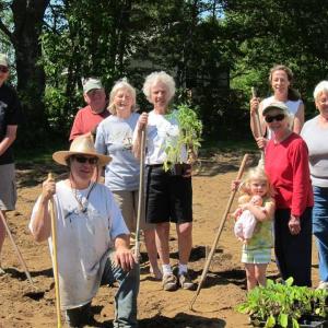 The Community Garden volunteer workers on a recent afternoon. Courtesy of Sally Bullard