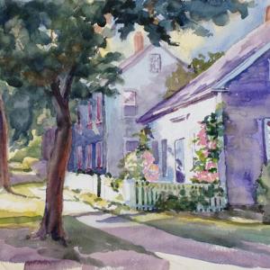 “Shady Sidewalk,” is one of watercolorist Sarah Fisher’s new works on display at Rising Tide Community Market. Courtesy of Elya Markert Sarah Fisher watercolor