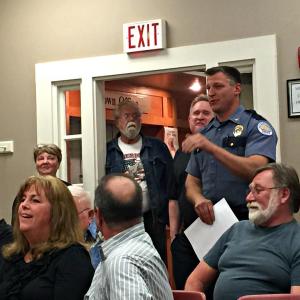 Boothbay Harbor Police Chief Bob Hasch talks about the importance of having noise-measuring apps set at the correct levels when using smartphones to measure decibels. KATRINA CLARK/Boothbay Register