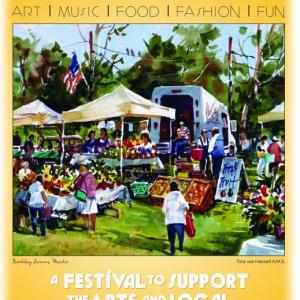 The Tony van Hasselt watercolor depicting the Boothbay Farmers Market that is the 2015 Harbor Fest poster. Courtesy of Lori Reynolds