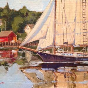 Brad Betts’ “Lazy Jack Cruising the Harbor,” 6 by 8-inch oil on canvas. This painting, and those of the six others attending the 53rd Windjammer Days Festival, are on display at the Boothbay Harbor Memorial Library in Boothbay Harbor. Betts is the Artist of the Month at the library through June 29. See these and other works by the East Boothbay-based artist. All images courtesy of Brad Betts Brad Betts oil on canvas