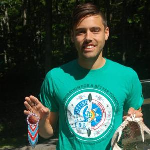 Matt Forgues shows some of the gift store items he brought back from the Standing Rock Nation of Sioux reservation in South Dakota. ART MAYERS/Boothbay Register