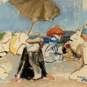 See Ethel Louse Paddock’s “Afternoon at the Beach,” a 12” x 18” pastel in the “Modern Life: Twentieth Century Art” exhibition at Wiscasset Bay Gallery on July 9. Courtesy of the gallery Ethel Louse Paddock “Afternoon at the Beach”
