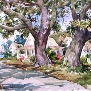 “Dancing Trees,” watercolor by Tony van Hasselt. Tony van Hasselt’s Dancing Trees