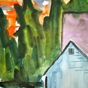 Boothbay artist Ellen Hutcheson’s work, including the watercolor “Monhegan Sunset,” pictured, is featured in the sixth Painting Maine show at the Damariscotta River Grill. The show opens with a reception for the artists from 4-6 p.m. on Monday, July 27. Courtesy of Sally Loughridge