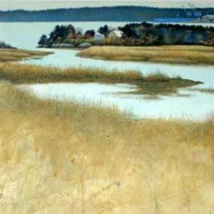 “April Vista” by Jon Luoma, depicts a view of the Sheepscot Watershed. Courtesy of The Maine Art Gallery Jon Luoma