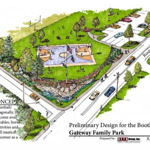 Another proposed design for the Gateway Park at the corner of Townsend Avenue and Emery Lane. The concept was created through a joint effort between Don Leighton and Mike Tomko.