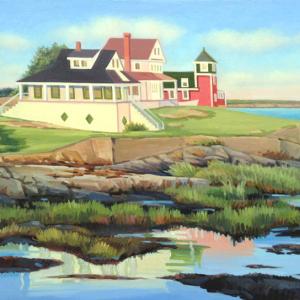 Sarah Greenier’s “Three Ladies of Orr’s Island,” 12 by 16-inch oil on canvas, is one of the artist’s works on display at Mae’s Café of Bath this summer. Damariscotta based artist Hannah Ineson is the other half of this two-woman show. Courtesy of Sarah Greenier Sarah Greenier