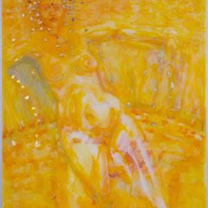 “Sowing the Seeds of Creation” is one of Doug Gimbel’s paintings in his new series, “Yellow,” currently on exhibit at Alison Evans Ceramics in Boothbay Harbor. This is Gimbel’s first show in the harbor since 2002. “Sowing the seeds of Creation,” 32”x 42”, Doug Gimbel