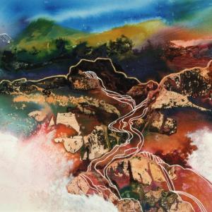 “Flow,” acrylic ink, 32 by 25 inches, framed, is one of Hilary E. Bartlett’s paintings being exhibited at First Federal Savings and Loan in Boothbay Harbor through October. Courtesy of the artist Hilary E. Bartlett