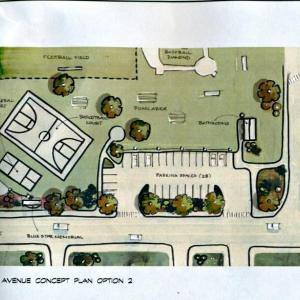 A proposed layout of the town gateway area designed by Danielle Betts of the Knickerbocker Group.