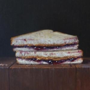 “Still Life with PB and J Halves,” by Abbey Ryan, is mouthwatering, no? See this painting and others by Ryan, the renowned Henry Isaacs and sculpture by Carole Hanson at Gleason Fine Art through Aug. 31. Courtesy of Dennis Gleason Abbey Ryan