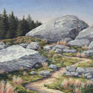“Rocks at Lobster Cove” is one of Will Kefauver’s works in the new art show at Damariscotta River Grill. Courtesy of Kim Traina Will Kefauver, Maine