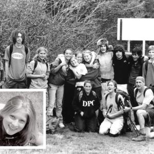 Meet Sara Leone, who inspired this scholarship program (1990-2005). Sara Leone shown with her Wiscasset Outing Club 2004. Sara is easy to spot as she was always in the middle. Courtesy of Carol Leone