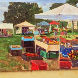 Local painter Brad Betts finished this painting at the Quick Draw event at the Boothbay Common in two hours. SUZI THAYER/Boothbay Register
