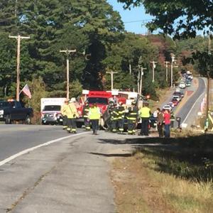 Emergency crews work at the scene of an Oct. 8 accident on Wiscasset’s Route 1. SUSAN JOHNS/Wiscasset Newspaper